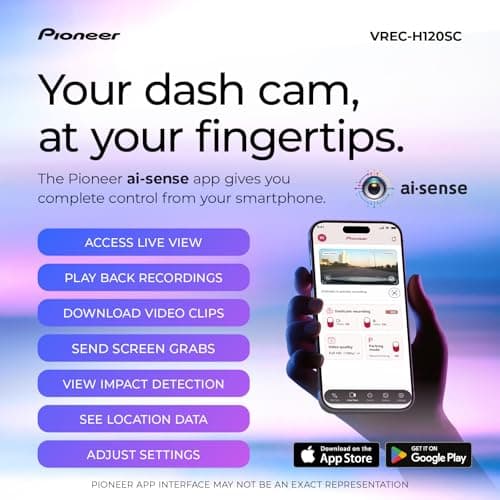 Pioneer VREC-H120SC Compact Car Dashboard Camera, 1.5K Resolution Discreet Car Camera with Impact Detection, 120 Degree Wide Angle Coverage, Built-in WiFi, Companion App, USB-C - Image 6
