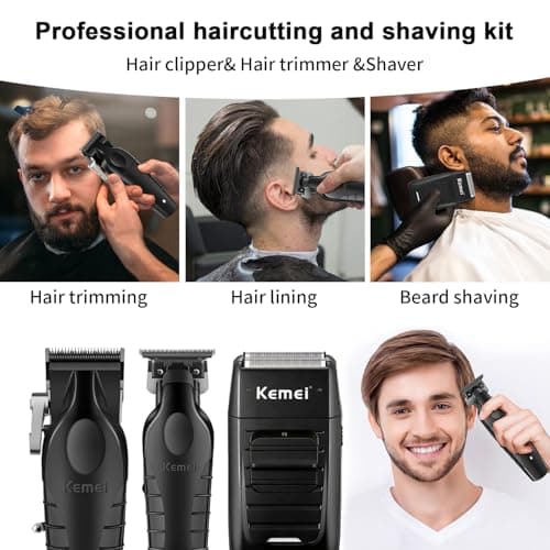 KEMEI Professional Hair Clippers for Men, Cordless Barber Clipper & Beard Trimmer/T Hair Trimmer, Aluminum Electric Razor Hair Cutting Kit for Men - Image 8
