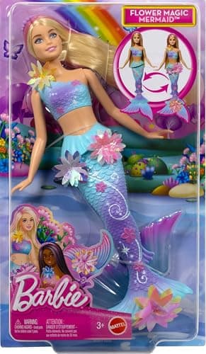 Barbie Barbie Mermaid Magic Flower Blonde Doll with Surprise Blooming Flowers, Gradient Tails, Beaded Headband and Long Blonde Hair with Pink Highlights - Image 7