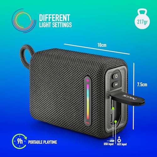 NGS Roller Furia 1 Blue – Portable Speaker Compatible with Bluetooth Technology, RGB Lights, IPX6 Waterproof, 15 W, True Wireless, USB, 9 Hours of Battery Life, Blue - Image 3