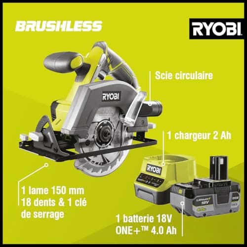 RYOBI - ONE+ circular saw 18 Volts - Ø150 mm, 4700 rpm, Comes with a 18-tooth blade 150 mm bore 10 mm and a 4Ah battery & its charger - R18CSP-140GZL - Image 3