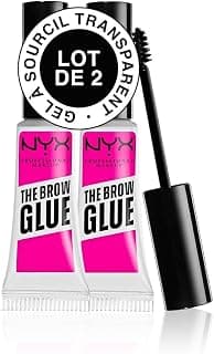 NYX Professional Makeup Colle Fixatrice à Sourcils Teintée, Tenue 16H, Formule Vegan, Fini Naturel, Applicateur Goupillon, The Brow Glue, Lot de 2, Teinte : Transparent (01)
