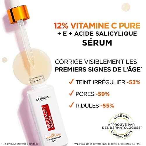 L’Oréal Paris – Sérum 12% Vitamine C Pure + Acide Salicylique + Vitamine E – Antioxydant & Anti-Âge – Teint irrégulier, Pores et Ridules – Flacon Anti-UV – Revitalift Clinical – 30 ml (Lot de 2) - Image 5