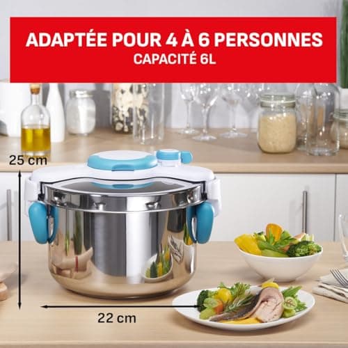 SEB ClipsoMinut' Easy+ 6L, Easy One-Hand Open, Space Saving, Induction Pressure Cooker, Made in France, Stainless Steel Pressure Cooker, Blue P4900716 - Image 8