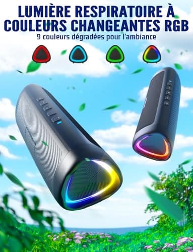 Portable Bluetooth Speaker 5.3 Wireless Speaker 30W with Pairing TWS 24H Autonomy 30m Distance LED Light RGB Waterproof IPX5 HD Stereo Hands-Free Call for Parties Travel Outdoor - Image 5