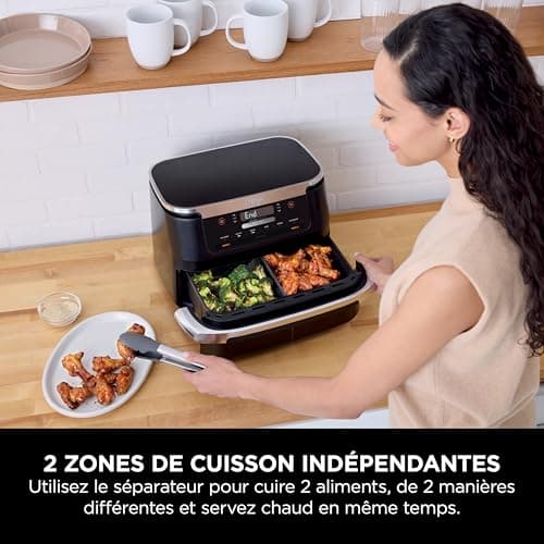 Ninja FlexDrawer Friteuse sans huile, Petite friteuse à air, double bac, compartiment 6,6L, appareil de cuisine multifonction 6-en-1, modes Air Fry/Roast/Bake, compatible lave-vaisselle, noir AF550EU - Image 4