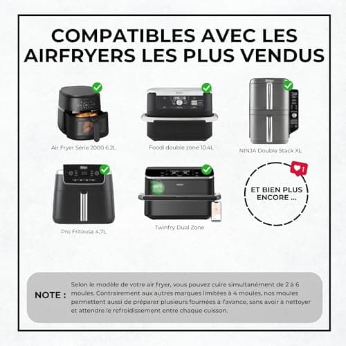 AKENZ - 6 air fryer moulds silicone platinum rectangular mini cakes individual cake pastry compatible with Ninja, Philips, Moulinex double compartments - Image 4