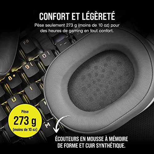 Corsair HS55 Surround Lightweight Multiplatform Wired Gaming Headset - Dolby 7.1 Surround Sound - iCUE Compatible - PC, Mac, PS5, PS4, Xbox, Nintendo Switch, Mobile - White - Image 5