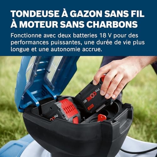 Bosch Professional 18V System tondeuse à gazon sans-fil GRA 18V2-46 (largeur coupe : 46 cm, réglage de hauteur dans 6 positions, sac ramassage en toile 60 l, 2 clés coupe-circuit, bouchon mulching) - Image 9