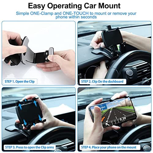 Car Phone Holder 360 Degree Rotation Dashboard Holder Compatible with GPS and Mobile Phones from 4.0 to 7.0 Inches Black - Image 4