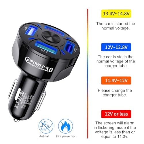 Car Charger 4 Ports USB Charger Cigarette Lighter Charger Fast Car Phone Charger 3.0 7A Fast Charger Adapter for Mobile Tablets and Other Devices - Image 4