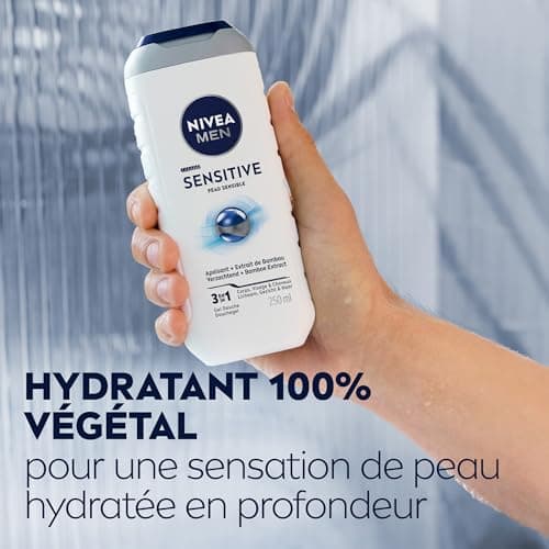 NIVEA MEN Gel Douche Sensitive (lot 6 x 250 ml) — Soin lavant enrichi à l'extrait de Bambou — Gel douche homme 3 EN 1 — Soin nettoyant doux Corps Visage & Cheveux pour les peaux sensibles - Image 8