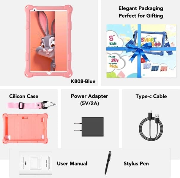 8 Inch Android Tablet 6+10 RAM 128GB ROM (TF Card 256 GB), Google Certified, Preinstalled Children's Software, Wi-Fi, Shockproof Case, Gift for Children (Pink) - Image 7