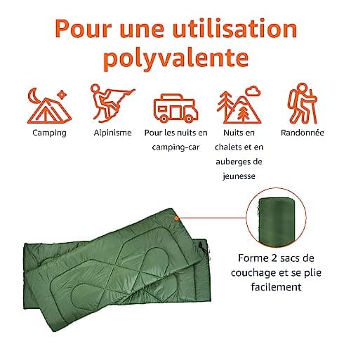 Amazon Basics Rectangular Sleeping Bag for Camping and Hiking in Cold Weather, Double Size for Two, Olive Green - Image 5