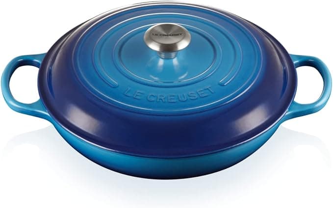 Le Creuset Signature Enameled Cast Iron Shallow Casserole Dish with Lid, 30 cm, 3.2 Liters, Azure, 21180302202430