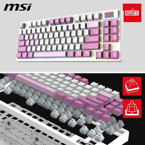 MSI Forge GK600 TKL Wireless Purple FR Mechanical AZERTY Keyboard with Linear Switches - Sublimation Printed PBT Keys, Non-slip Base, RGB LED, USB 2.0, Bluetooth, 2.4 GHz - Tenkeyless - Image 3