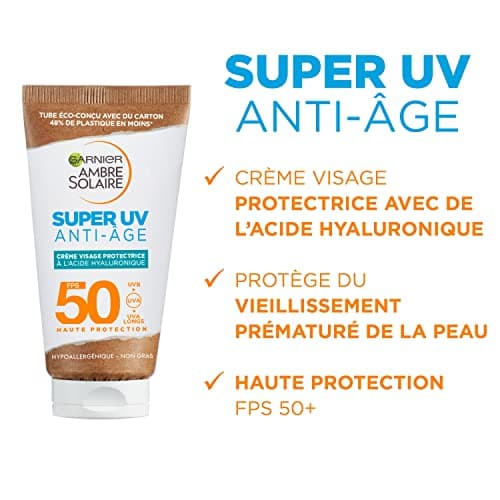 Garnier Amber Sun Super UV Face Cream Protective Anti-aging Hyaluronic Acid SPF 50 - Image 4