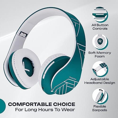 PowerLocus Bluetooth Headphones, Foldable Wireless Wired Stereo Audio Headset with Built-in Microphone, Micro SD/TF, FM for iPhone/Wiko/Samsung/iPad/PC (Blue) - Image 6