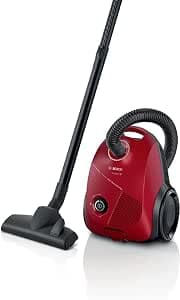 Bosch Electroménager Series 2, BGBS2RD1, canister vacuum cleaner with bag, 8 m radius, 3.5L dust bag, 80 dB noise level, compact design, lightweight, red