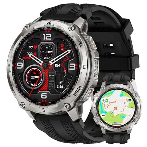 KOSPET Tank T4 Men's Smartwatch, Stainless Steel, GPS & Offline Maps, Waterproof 10ATM (45M Diving), 50 Day Battery, Bluetooth Calls, 24/7 Health Monitoring, Android and iOS (Silver) - Image 2