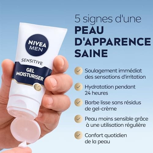 NIVEA MEN Crème Visage Gel Peau & Barbe pour peaux sensibles (1 x 50 ml), crème visage hydratante homme 0% alcool, soin barbe homme apaisant à la peau sensible et irritée - Image 3