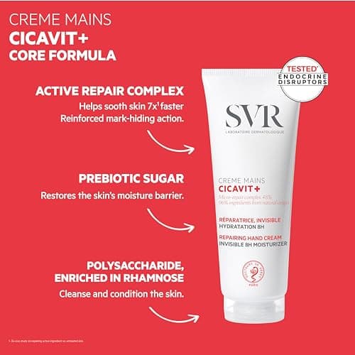 SVR – Cicavit+ Crème Mains – Gamme Cicavit+ – Réparation intense & protection 8 h – Pour mains très sèches, abîmées – Beurre/coco, polysaccharides, prébiotiques – 75 g - Image 4