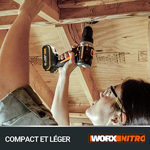 WORX Perceuse Visseuse sans Fil Brushless 20V WX102, Compacte et légère, Couple 60Nm, Mandrin 13mm, 2 vitesses, Lumière LED, Vissage et Dévissage, Livrée avec 2 Batteries 2Ah et Chargeur rapide - Image 10