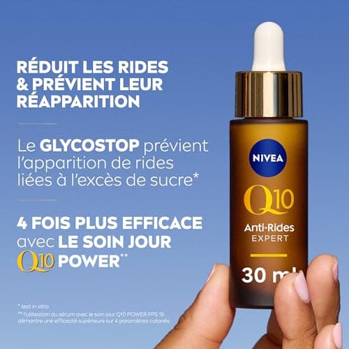 NIVEA Sérum Double Action Q10 anti-rides (1 x 30 ml), Sérum visage anti-âge raffermissant, Soin hydratant visage anti-glycation, soin Q10 Pur & Glycostop pour tous les types de peaux - Image 5