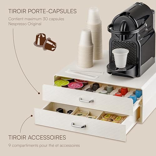 Baroni Home Coffee Pod Holder Drawer Universal Organizer 30 Nespresso Capsules and Dolce Gusto for Tea Accessories, Compact Durable Plastic, 2 Drawers, 34 x 13 x 34 cm, White - Image 5