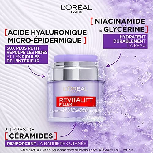 L'Oréal Paris – Plumping Gel Cream – Moisturising & Anti-Ageing Care – With Hyaluronic Acid, Ceramides, Niacinamide & Glycerin – For All Skin Types – Revitalift Filler – 50 ml - Image 6