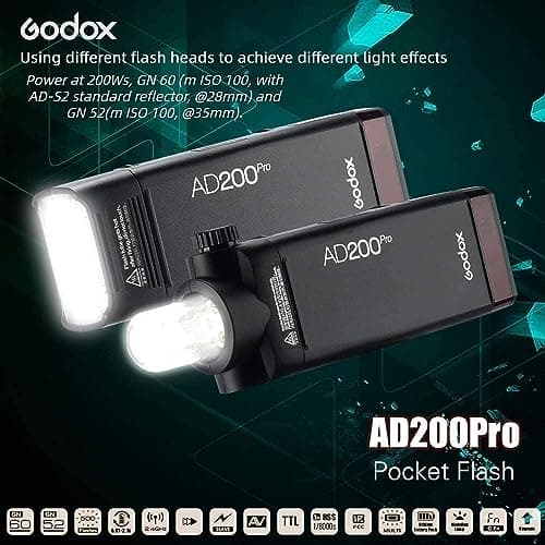 Godox AD200 Pro Protable GN60 Handheld Flash 200W TTL Wireless 2.4G 1/8000 HSS, 500 Full Power Flashes, 0.01-1.8s Recycling, for Nikon/Sony/Canon/Olympus/Panasonic/Fujifil/Pentax Cameras - Image 4
