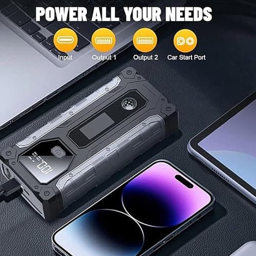 Démarreur portable – Booster de puissance de voiture 12 V, batterie automobile, câble intelligent intégré | Chargeur pour véhicule, SUV, camping-car, camion, smartphone, ordinateur portable, appareil - Image 4