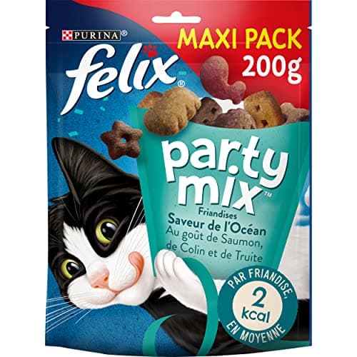 Felix | Party Mix | Adult Cat Treats | Rich in Protein, Vitamins, Fatty Acids & Omega 6 | Irresistible Taste Ocean Flavour: Salmon, Colin, Trout | Bag | Pack of 5 x 200g - Image 3
