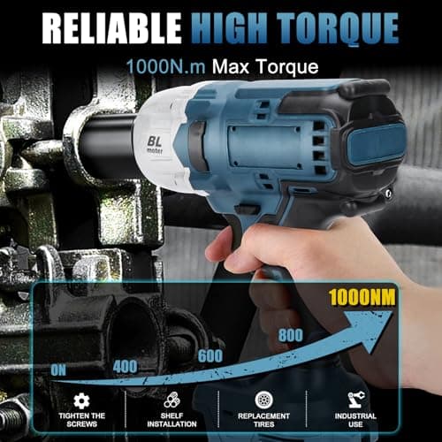 1000Nm Cordless Impact Driver Compatible with Bosch Professional 18V GBA/GBA ProCORE18V Lithium Battery, 1/2" Brushless Impact Wrench with 6 Sockets (No Battery) - Image 3