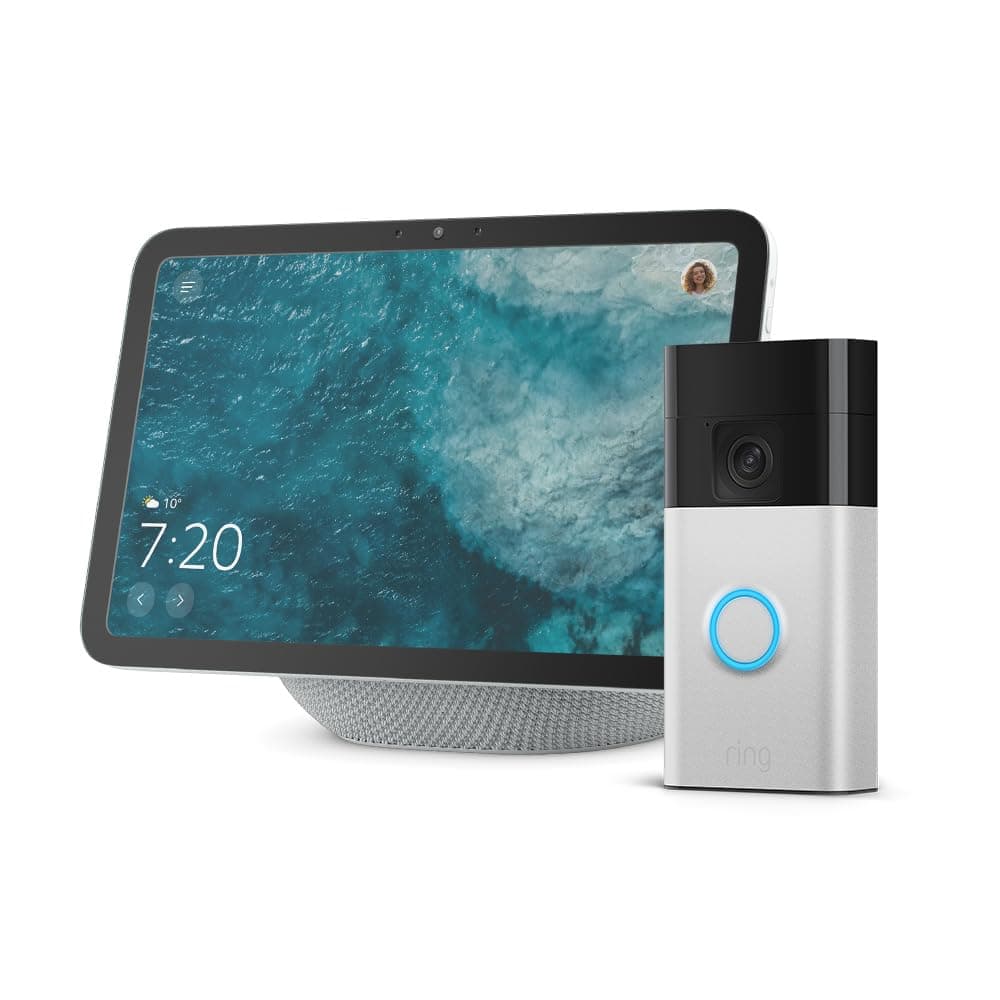 Amazon Echo Show 8 (nouvelle génération) | blanc + Ring sonnette vidéo sans fil (Battery Video Doorbell) | Nickel Satiné