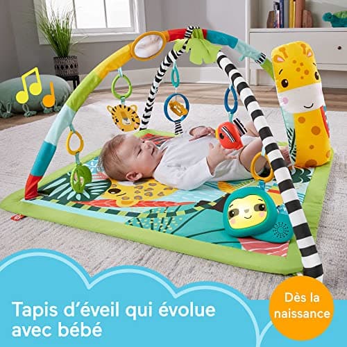 Fisher-Price Jungle 3 in 1 Tummy Play Mat with 6 Sensory Toys Luminous Sound and Adjustable Ark, Awakening Toy, From 6 Months, HJW08 - Image 3