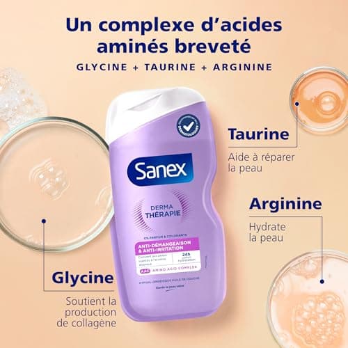 SANEX-Derma Thérapie-Huile de douche anti-démangeaisons et anti-irritations pour les peaux sujettes à l’eczéma atopique-moins d' irritations après 3 jours d'utilisation-complexe d’acides aminés-425 ML - Image 4