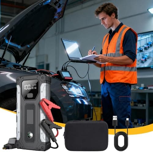 Démarreur de batterie de voiture – Booster d'alimentation 12 V, chargeur de véhicule portable, démarre en toute sécurité automobile, SUV, camion, camping-car, appareil multifonction pour smartphone et - Image 4