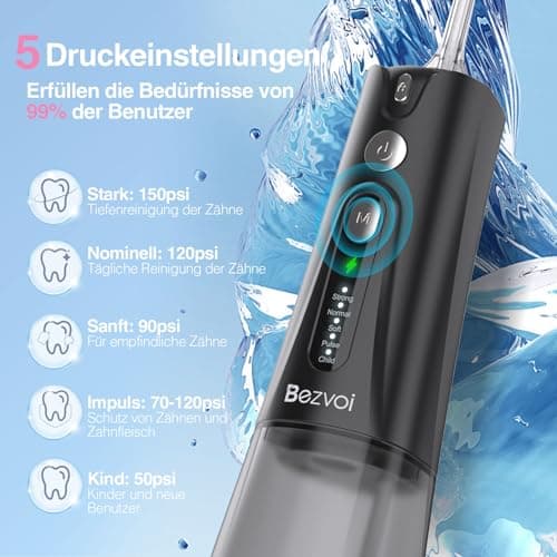 Water Flosser Dental Jet: Oral Irrigator with 5 Modes, 300ml Water Tank, IPX7 Waterproof Electric Tooth Cleaner, with 6 Tips for Gums Orthodonti Dental Appliances - Image 4