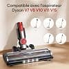 Brush Compatible with Dyson V7 V8 V10 V11 V15 Vacuum Cleaner, FLYLINKTECH Brush Flexible and Swivel 180° with 4 LED Head Lights and 2 Replacement Rollers – 1 Year Warranty - Image 3