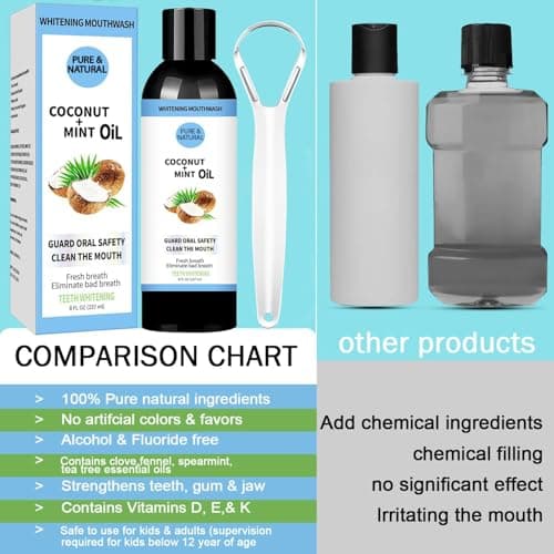 Natural Whitening Oil Mouthwash Contains Coconut and Peppermint Oil, Freshens Breath Eliminates Bad Breath Whitens Teeth and Healthier Gums - Image 8