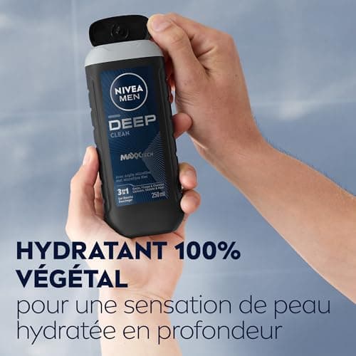 NIVEA MEN Gel Douche Deep Clean MAXXTECH (1 x 250 ml) — Soin lavant enrichi en argile microfine & technologie MaxxTech — Gel douche homme 3 EN 1 Corps Visage & Cheveux pour peaux à impuretés - Image 7