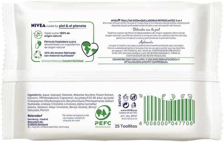 NIVEA Refreshing Makeup Remover Wipes (1 x 40 pcs), Makeup Remover Wipes for Normal and Combination Skin, Wet Wipes for Face, Eyes, Lips and Neck - Image 4