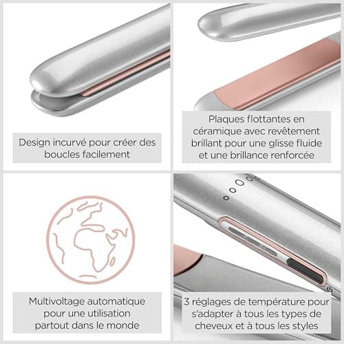 BaByliss Lisseur cheveux Cosmos – NOUVEAUTÉ 2025, Technologie céramique, 3 réglages de température 180–235°C, Multi-voltage, Argenté, ST260E - Image 3