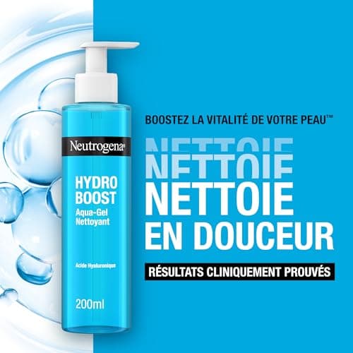 Neutrogena – Aqua-Gel Nettoyant Hydro Boost (flacon-pompe de 200 ml) – Nettoyant pour le visage à l’acide hyaluronique et glycérine – Gel hydratant pour éliminer les impuretés et le maquillage - Image 4