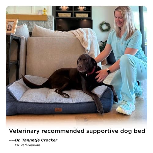 Bedsure Washable Large Dogs Bed, 96 x 71 cm, Extra Thick and Supported Dog Sofa with Waterproof Cover, Non-Slip Soft Sherpa Plush Bed, Dark Grey - Image 8