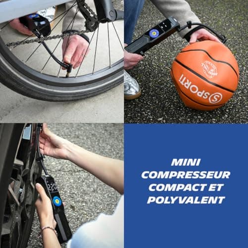 MICHELIN 009528 Mini Wireless Compressor – Rechargeable Lithium Battery 2500 mAh – 10 Bars – Programmable Pressure – Portable Electric Inflator – Presta, Schrader Tips, Balloons - Image 4