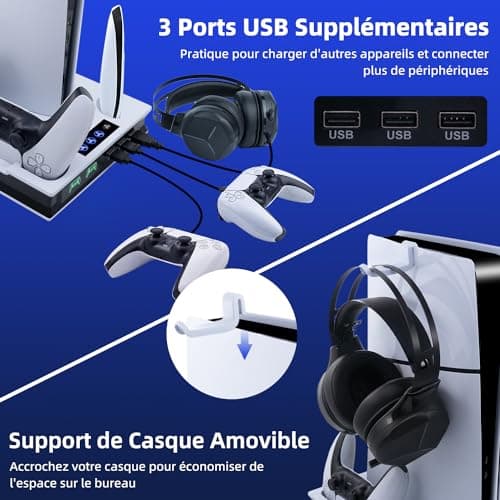 Wigearss PS5/PS5 Slim/PS5 Pro Cooling Station Fan, Vertical Charging Stand with Dual Controller Charger, 3 Levels Adjustable Ventilation Speed - Image 7