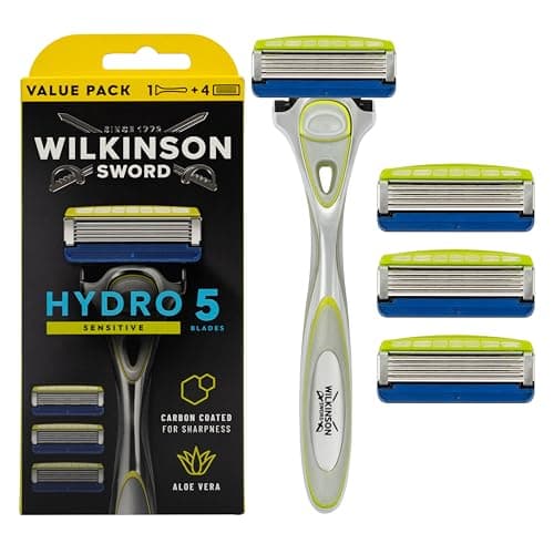 Wilkinson Sword Hydro 5 Sensitive Razor for Men - Aloe Vera to Reduce Irritation - Moisturizing Gel and Precision Blade - 1 Razor Handle + 4 Blade Refills - Image 3