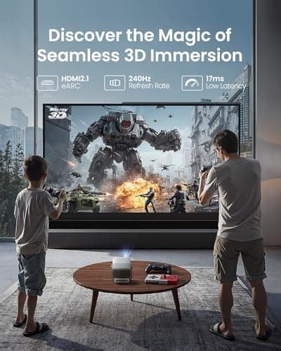 JMGO N1S 4K Mini Video Projector, Triple Laser, 1100 ISO Lumens, Instant Gimbal Autofocus, Google TV, Netflix, 110% BT.2020, HDR10, Audio Dolby 10W, Blu-ray 3D, 200 Inches for Outdoor, Gaming, Party - Image 7